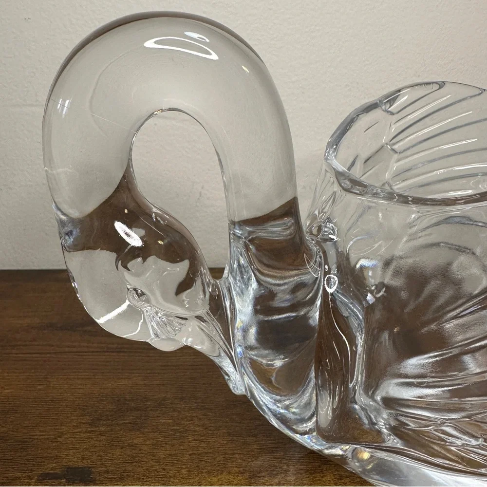 Vintage Crystal Glass Swan Figurine Elegant Bird Decor Mid Century Style